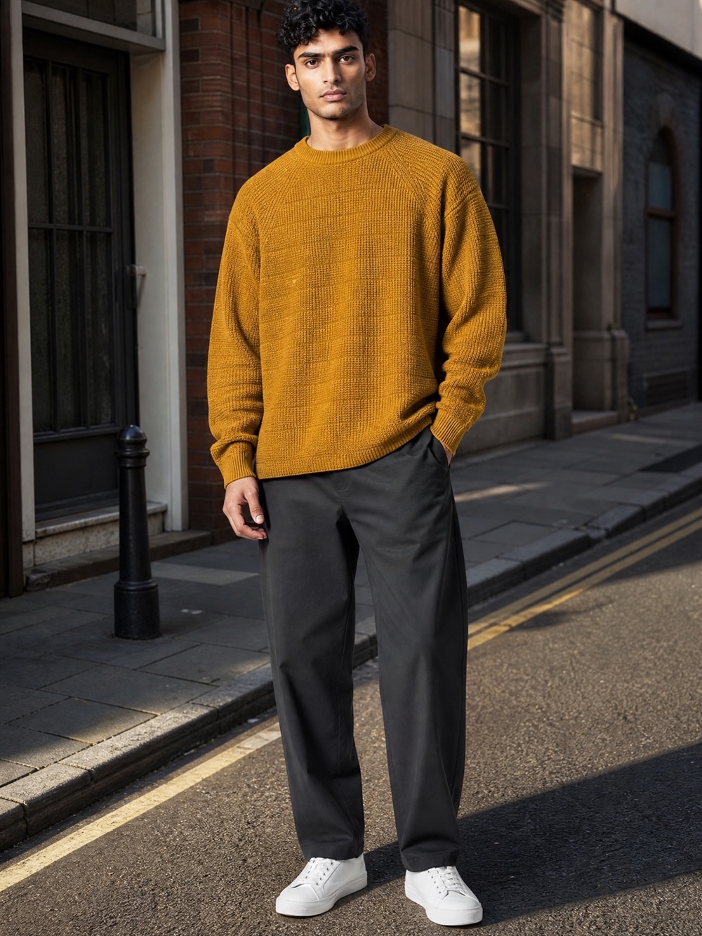 Adolfo Dominguez Men's Golden Mustard Crewneck Sweater